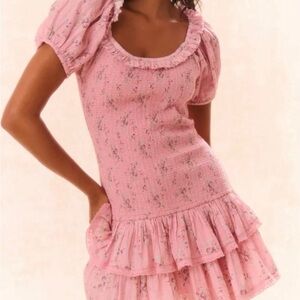 NWT Loveshackfancy Violet Dress with floral pattern Size Pink Dus Size XL $345